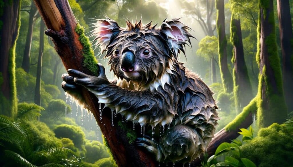 AI Dalle Created Image of a Wet Koala bear
